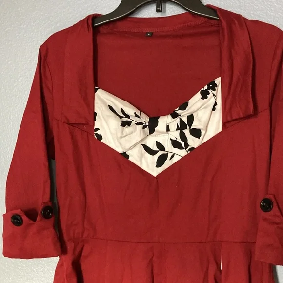 SWING DRESS/ Retro dress/ pin up dress/ maroon Size Lg - Picture 4 of 16